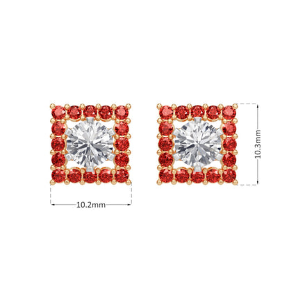 Square Ruby Bloom Earring