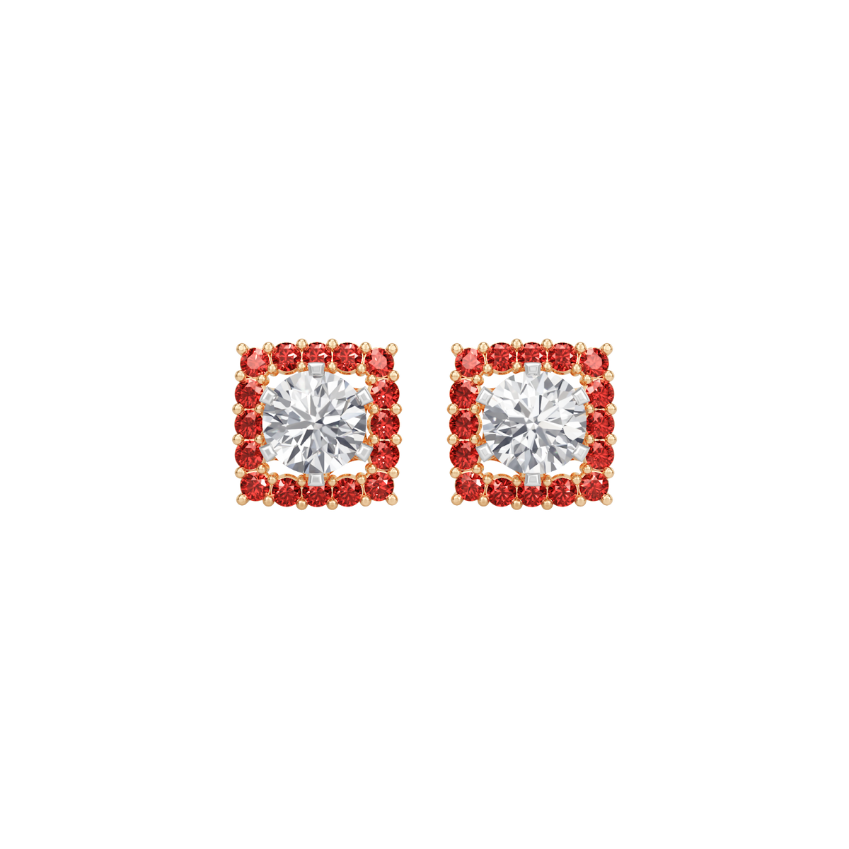 square ruby bloom earring