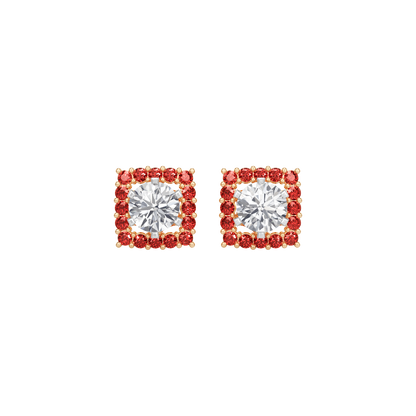 Square Ruby Bloom Earring