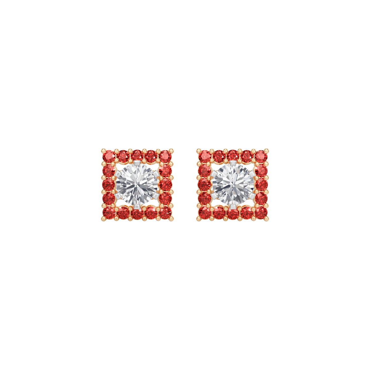 square ruby bloom earring