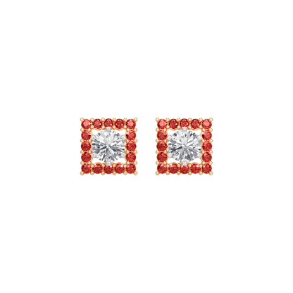 Square Ruby Bloom Earring