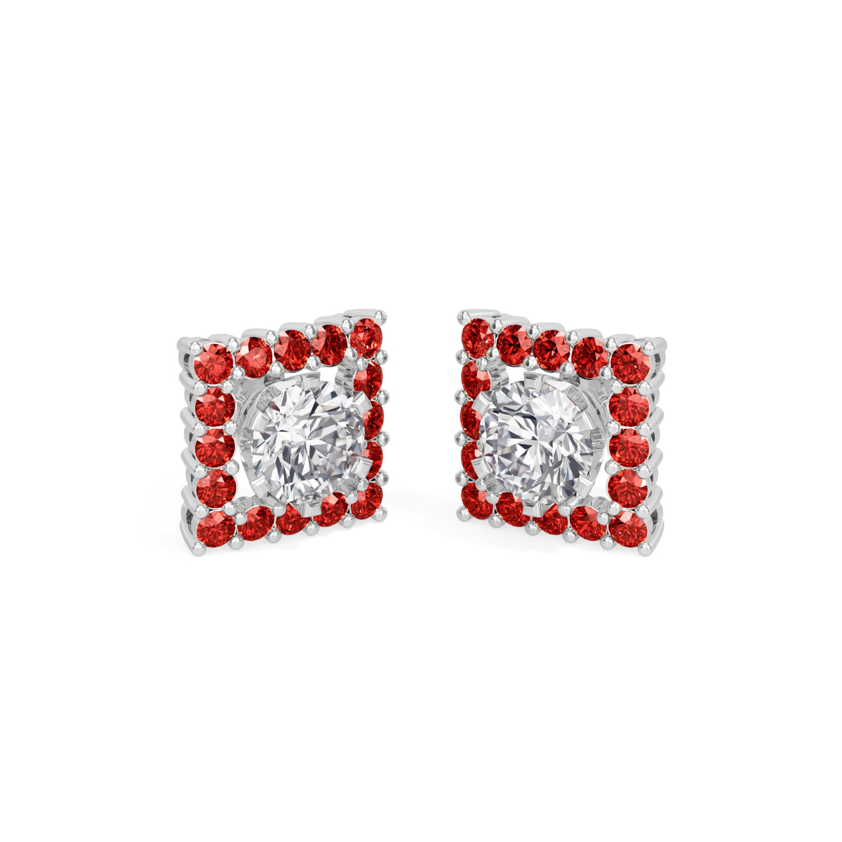 square ruby bloom earring