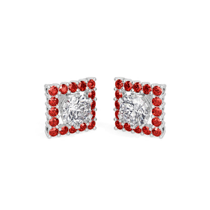 Square Ruby Bloom Earring