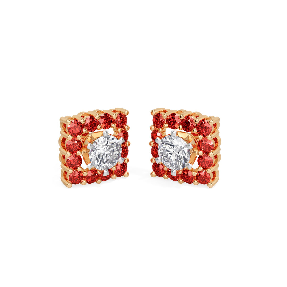 square ruby bloom earring