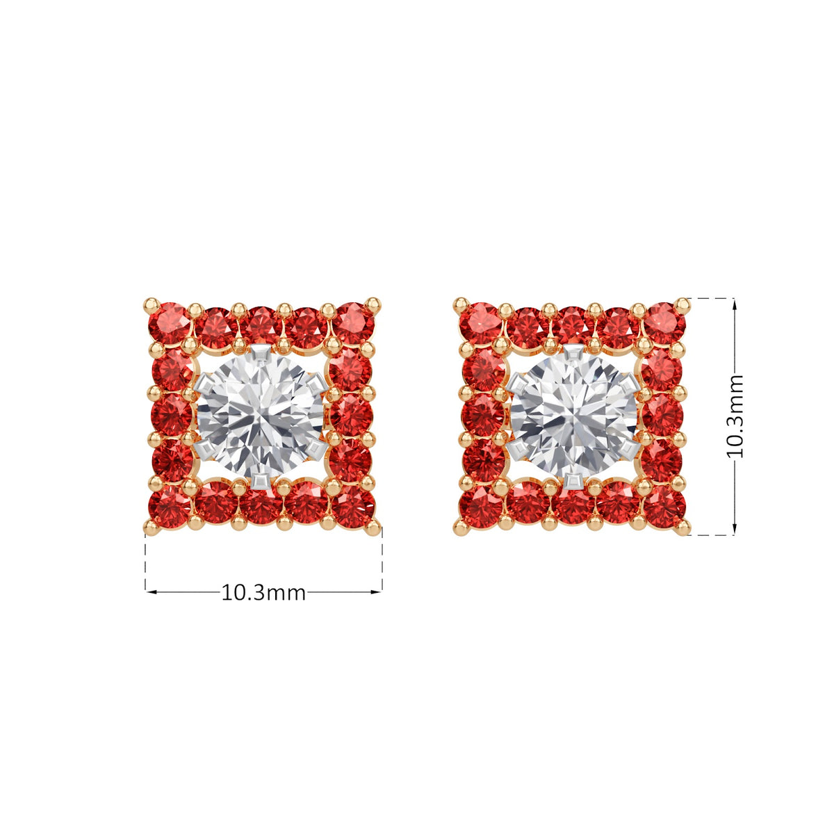 square ruby bloom earring