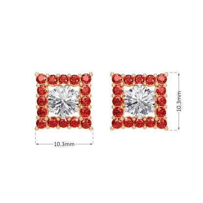 Square Ruby Bloom Earring