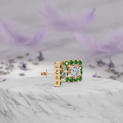 Square Emerald Bloom Earring
