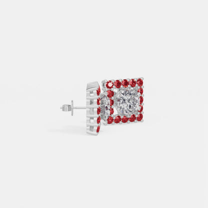 Square Ruby Bloom Earring