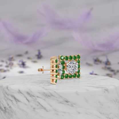 Square Emerald Bloom Earring
