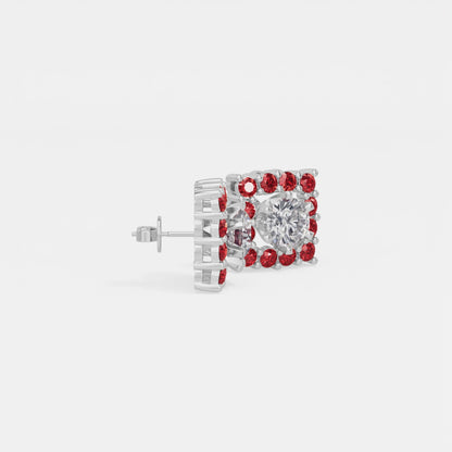 Square Ruby Bloom Earring