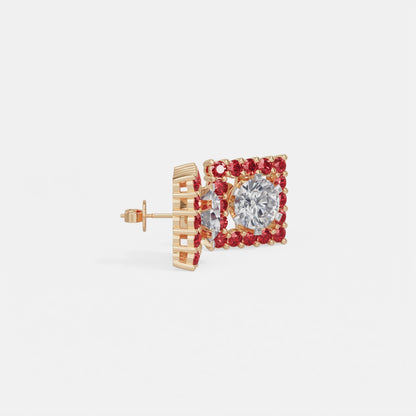 Square Ruby Bloom Earring