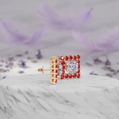 Square Ruby Bloom Earring