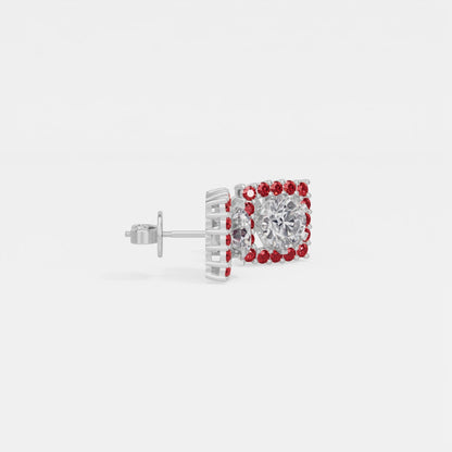 Square Ruby Bloom Earring