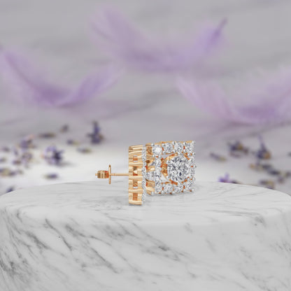Square Halo Solitaires Earring