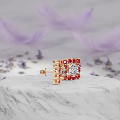 Square Ruby Bloom Earring