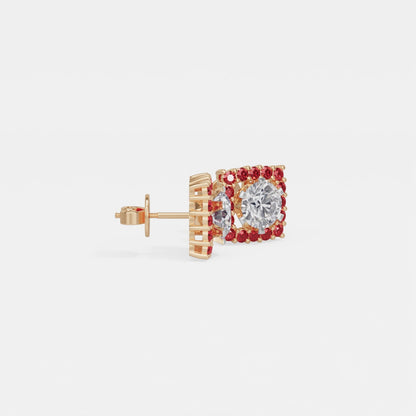 Square Ruby Bloom Earring