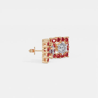 Square Ruby Bloom Earring