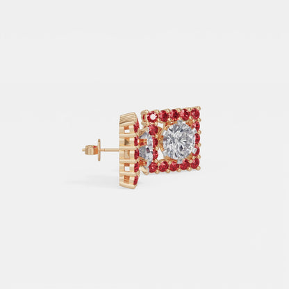 Square Ruby Bloom Earring