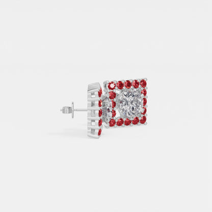 Square Ruby Bloom Earring